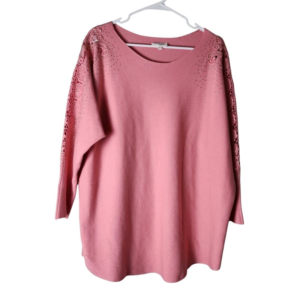 Siren Lily Sweater Plus Size 1X Pink Rhinestone Cut Out Sleeve